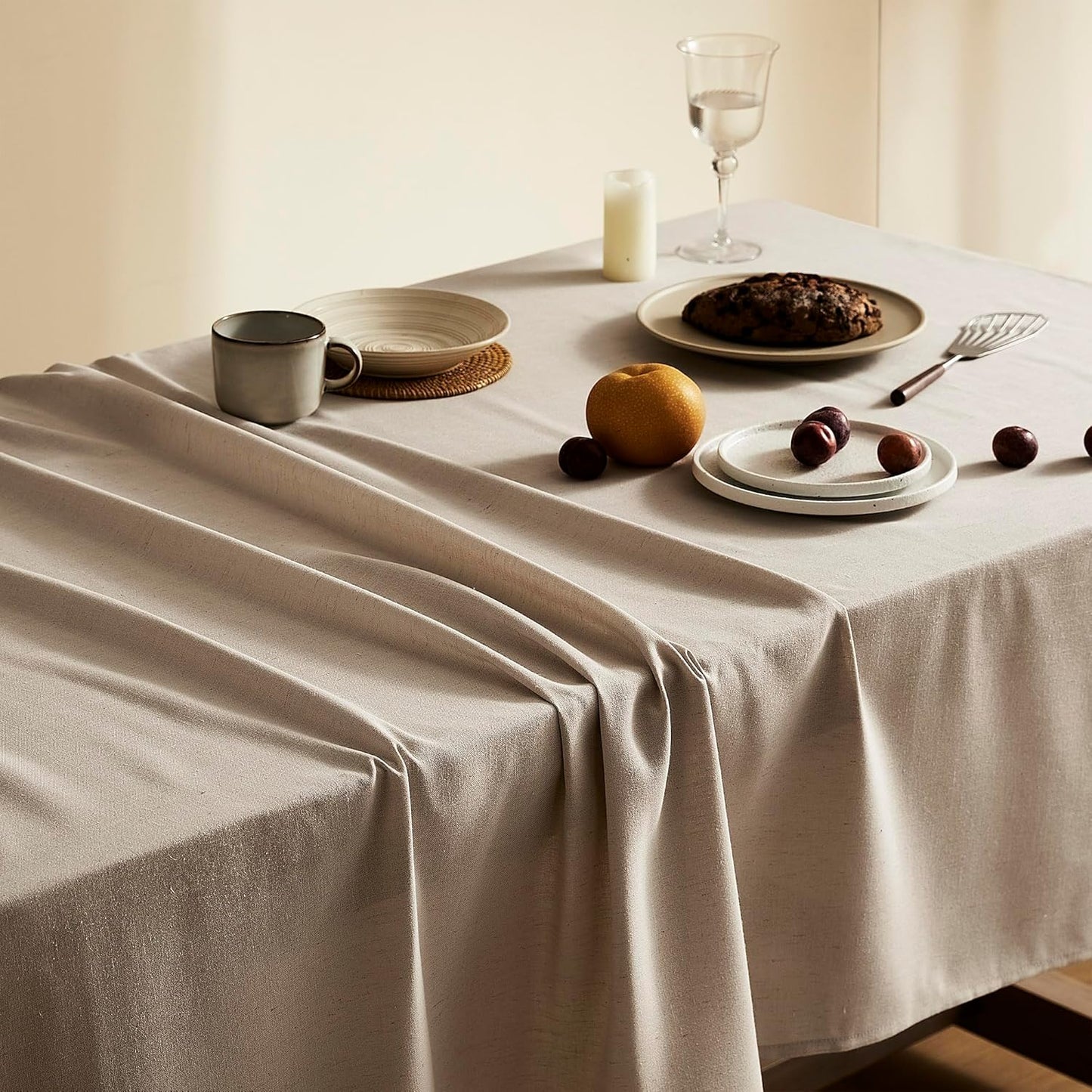 Khaki Textured Linen Rectangle Table Cloth Burlap Tan Fabric Tablecloth Rectangular Dining Table Cover Kitchen Decorations Boho Farmhouse Linen Tablecloths for Rectangle Tables 60x104 Inch