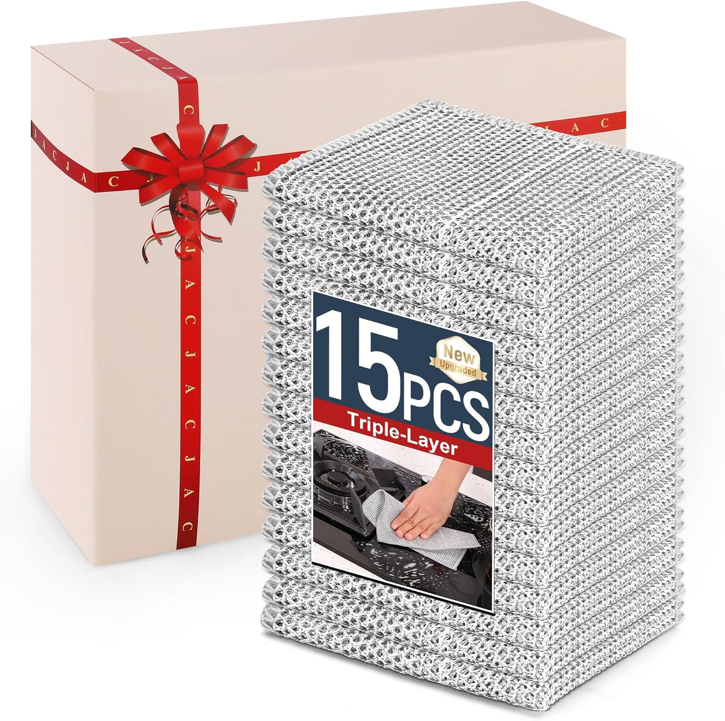 3 Layers Non Scratch Wire Dish Cleaning Supplies 15PCS - Wire Dishwashing Rag Home Essentials-Reusable Steel Wool Scrubber Washcloths,Kitchen Towels and Dishcloths Set for Pans Sinks & Cookware