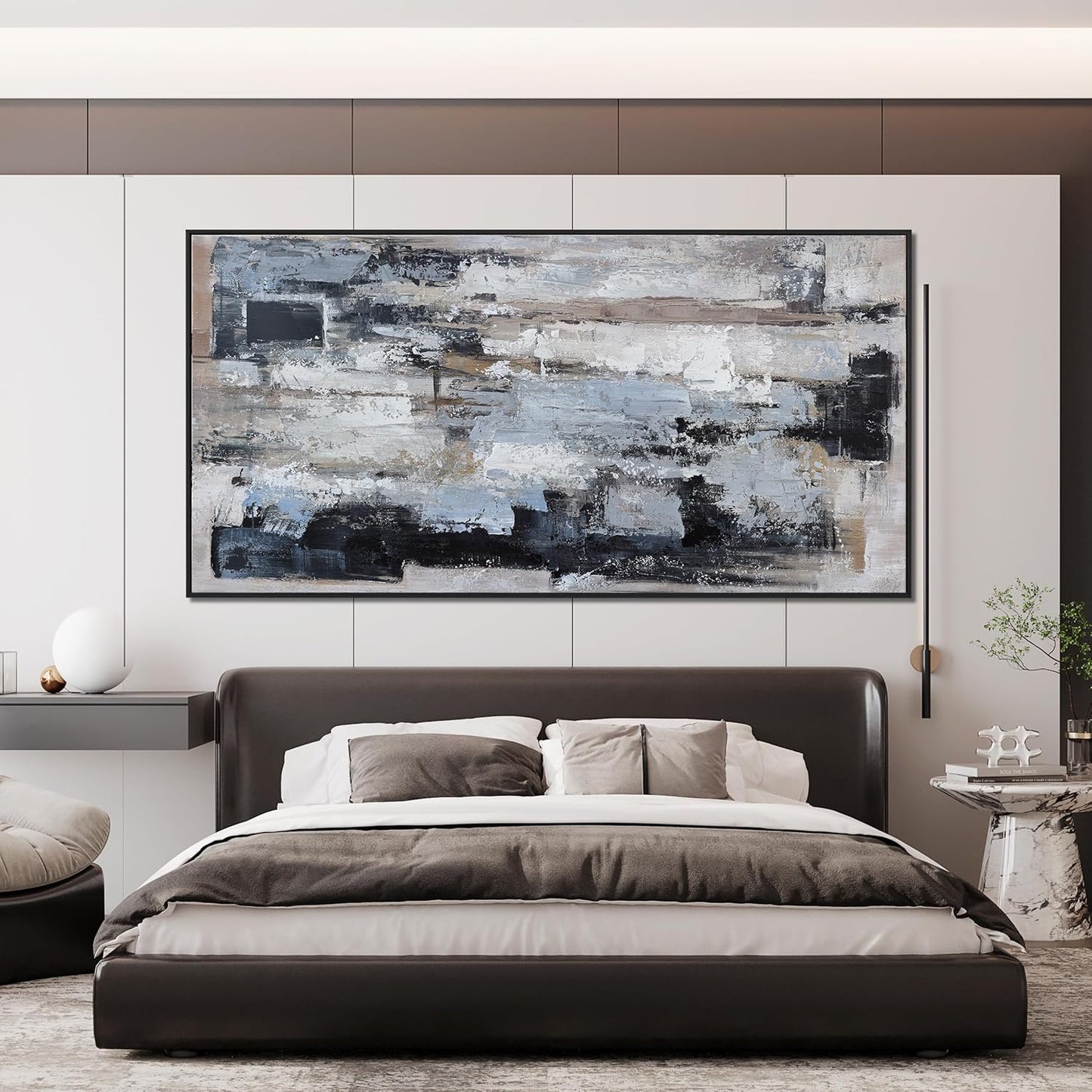 KUPTEU Canvas Oversized Wall Art Decor Large Wall Art For Living Room Framed Blue Abstract Wall Art Prints Abstract Art Abstract Canvas Art Wall Decor Artwork For Walls Home Office Wall Decor 29"x58"