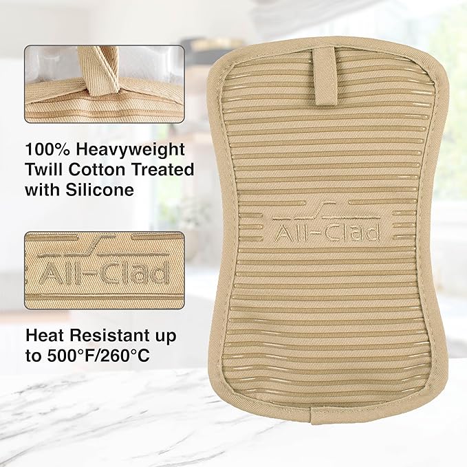 All-Clad Premium Pot Holder & Hot Pad: Heat Resistant to 500 Degrees - 100% Cotton, 10"x6.25" Hot Pad for Kitchen and Barbeque, (1-Pack), Cappuccino