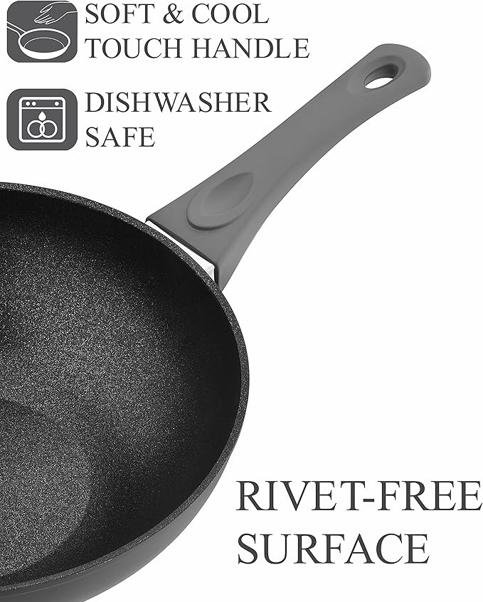 Saflon Titanium Nonstick 5 Piece Wok and Fry Pan Set 4mm Forged Aluminum with PFOA Free Scratch-Resistant Coating from England, Dishwasher Safe