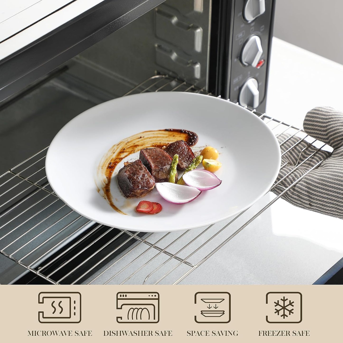 MALACASA 30-Piece Gourmet Porcelain Dinnerware Sets, Modern White Round Dish Set for 6 - Premium Serving Plates and Bowls Sets for Dessert, Salad, Soup, Pasta - Series AMELIA