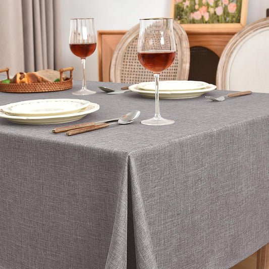 Fitable Faux Linen Tablecloths Rectangle 60 x 120 Inch - 2 Pack Neutral Table Clothes for 8 Foot Tables, Stone Flax Look Kitchen Table Covers for Farmhouse, Dining, Party, Banquet, Buffet