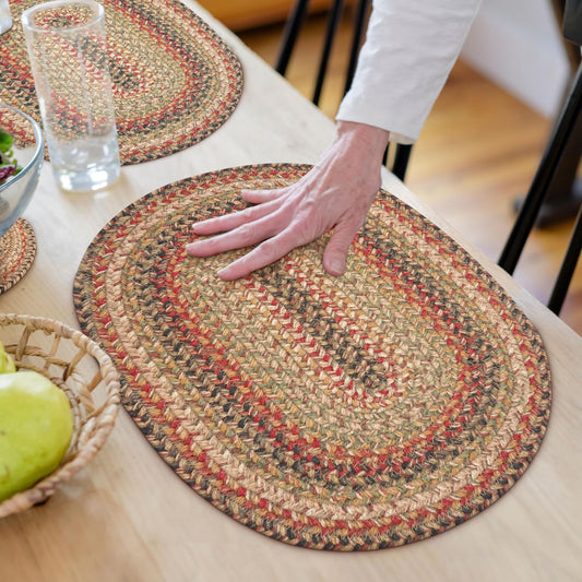 Homespice Kingston Jute Braided Placemats, Warm Country Decor, Set of 4, Multicolor 13x19 Oval Table Mats - Vibrant Colors, Durable, Easy to Clean and Protects Furniture