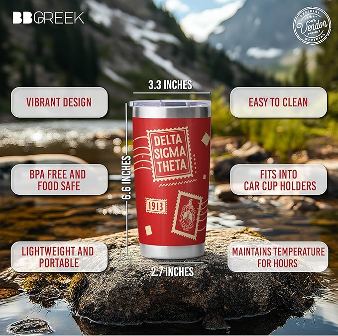 Delta Sigma Theta Sorority Paraphernalia - Official Vendor - 20 oz Stainless Steel Insulated Sublimation Tumbler - Stamps