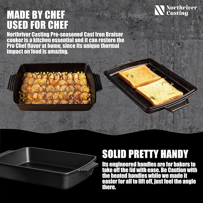 2-In-1 Pre Seasoned Cast Iron Dutch Oven With Skillet Lid,Casserole Dish,Rectangular Baking Pan,Griddle Pot Set, 6QT, 9"x13"