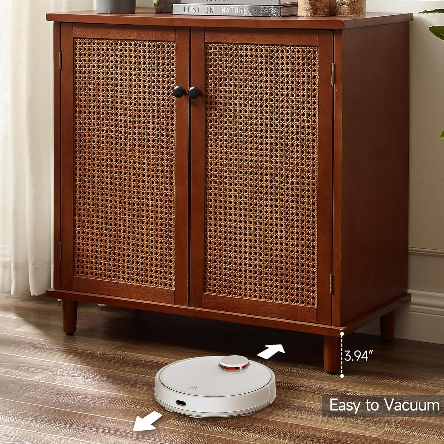 Sideboard Buffet Cabinet, Rattan Storage Cabinet with 2 Doors and Removable Shelf, Farmhouse Decor for Living Room, Entryway, Hallway, Kitchen, Dining Room