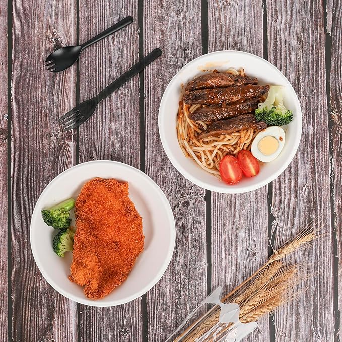 Aricsen Compostable 23 Ounce 100 Pack Disposable Round Paper Bowls, PFAS-Free, Eco-Friendly, Biodegradable Bagasse For Hot Soup Food Salad Dinner Party (100, 23 OZ)