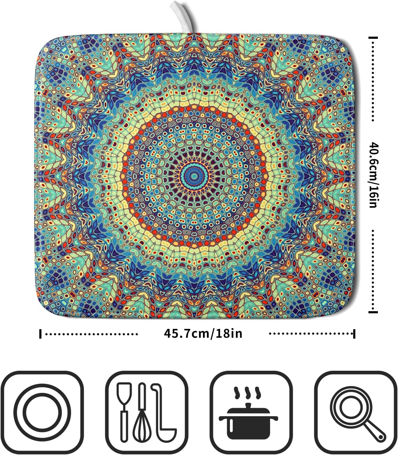 Bohemian Dish Drying Mats for Kitchen Counter 16×18 Inch Boho Mandala Ethnic Small Microfiber Drying Mat Kitchen Accessories Dish Rack Mat Drainer Pad Washable Absorbent