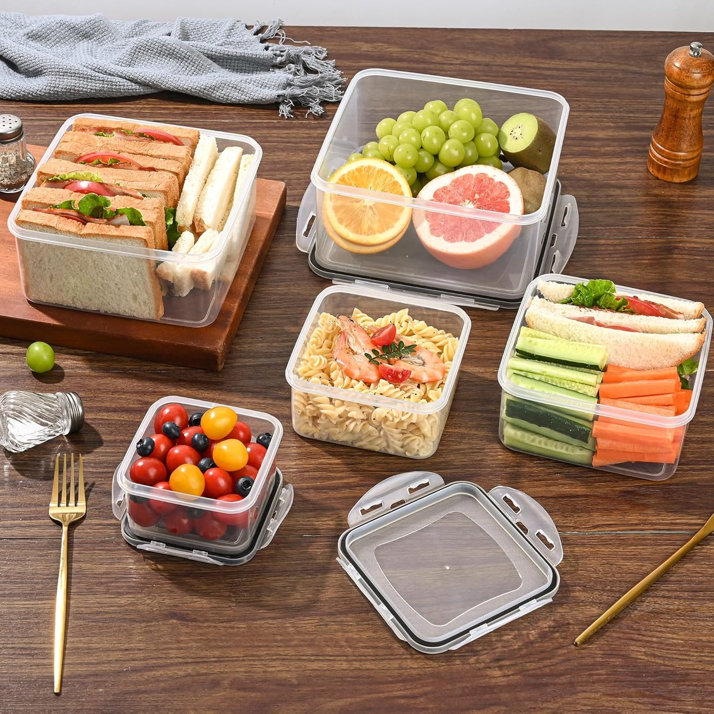 5 Pack Large Food Storage Containers with Leak-Proof Lids, Stackable Kitchen Storage Bowls Sets (14/30/54/80/128 oz), Reusable Meal Prep Plastic Containers, BPA-Free, Dishwasher Safe