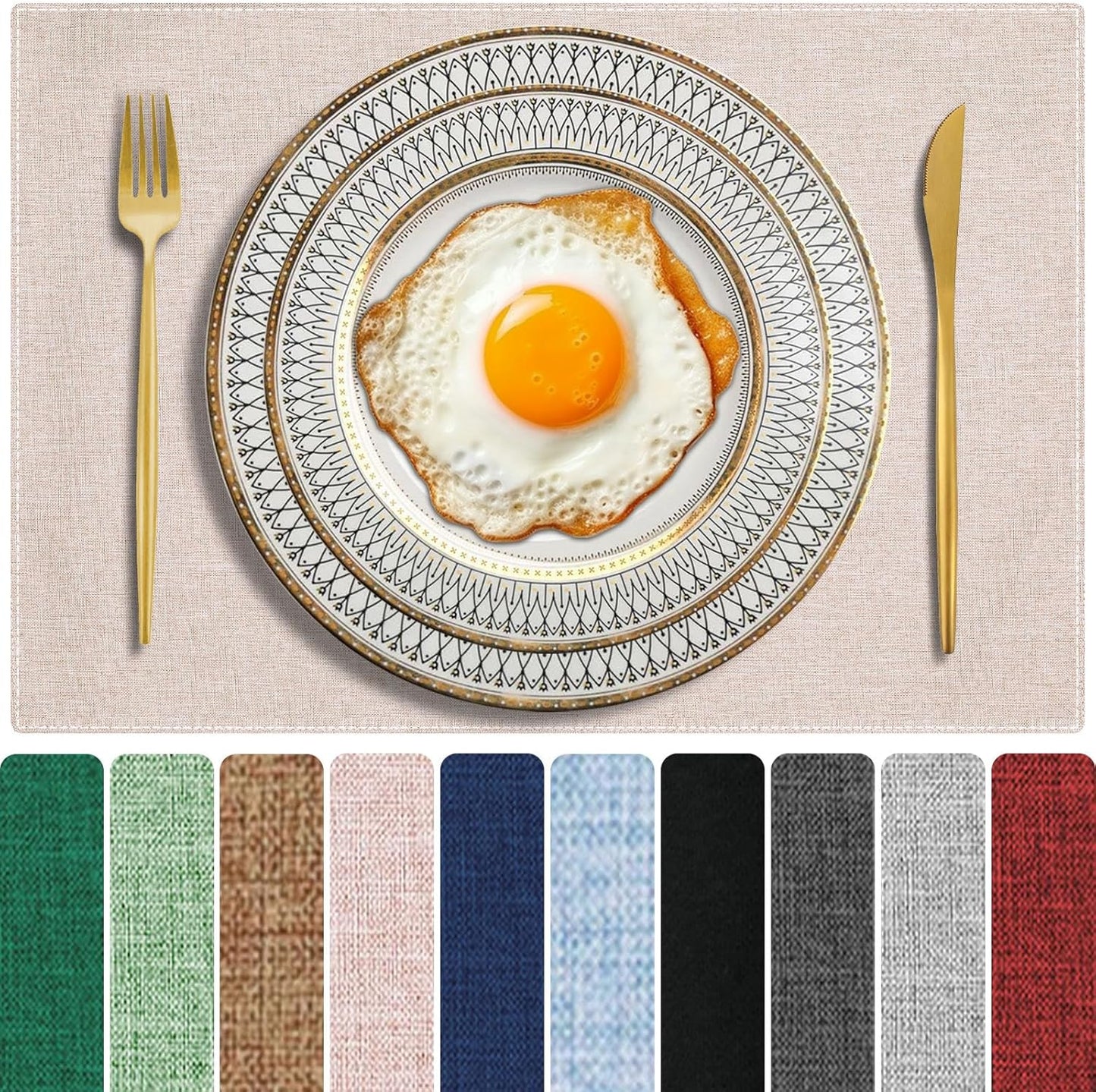 Cloth Placemats Set of 4, Cotton Linen Blend Machine Washable Double Layered Durable Place Mats Heat Resistant Placemats Wrinkle Free Thick Fabric Dining Table Mats (Light Linen, 4)