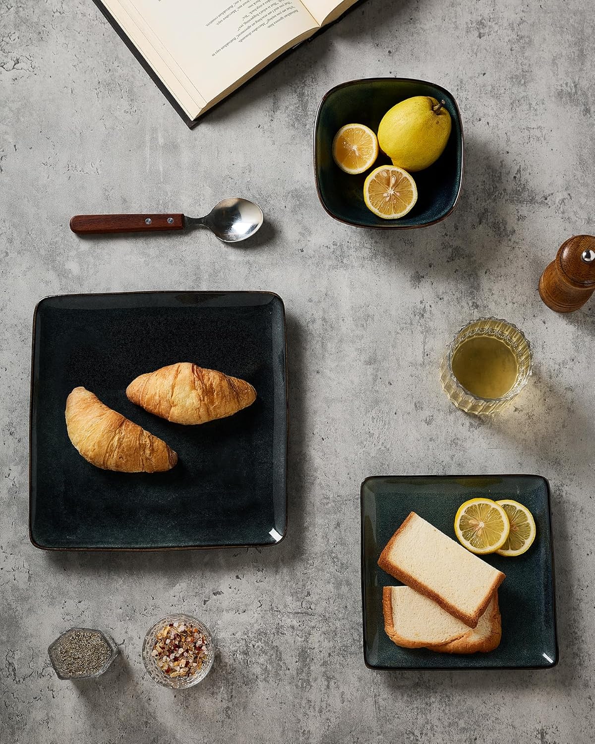 Famiware Ocean Square Plates and Bowls Set, 18 Pieces Dinnerware Sets, Dishes Set for 6, Microwave and Dishwasher Safe, Scratch Resistant, Deep Forest