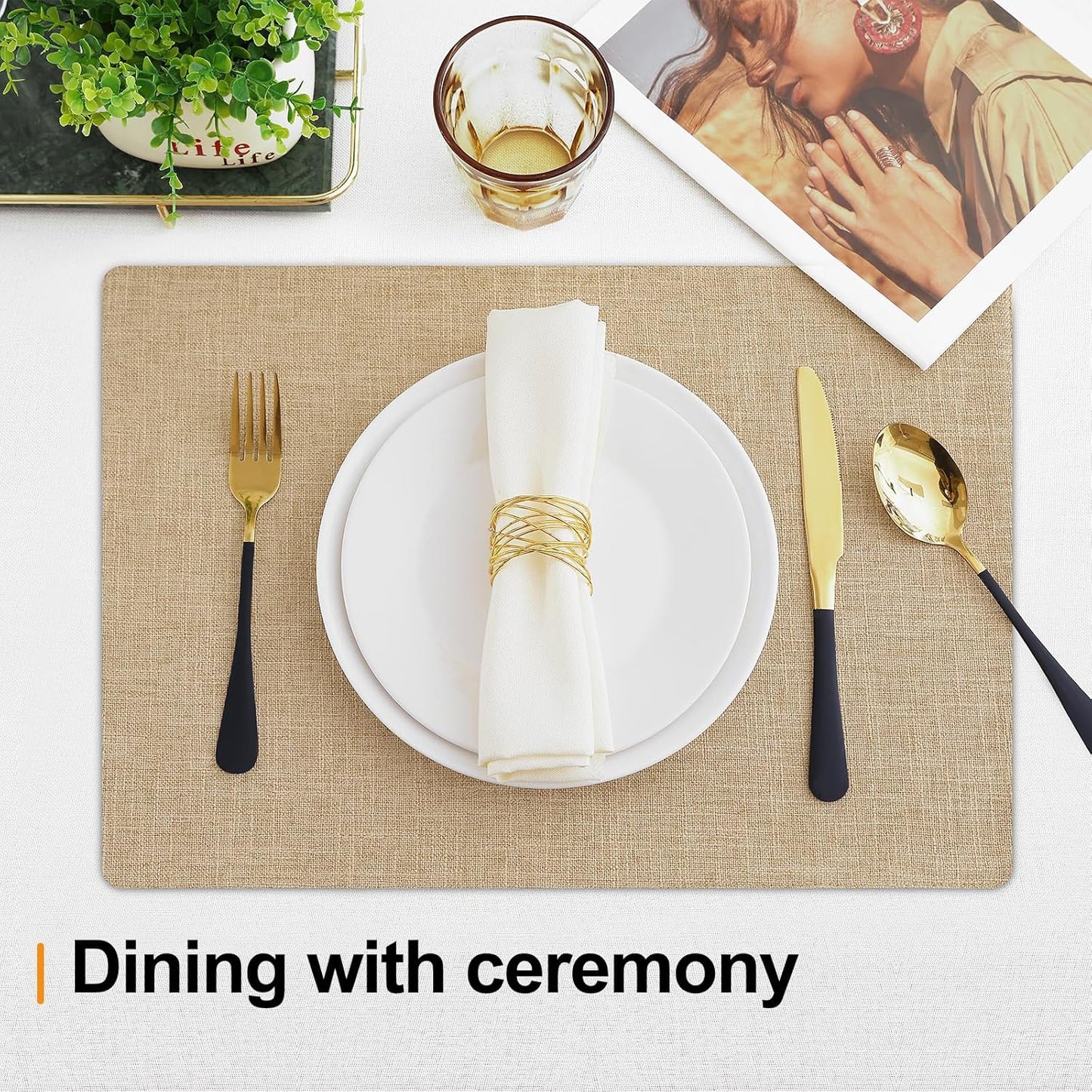 Homaxy Cloths Placemats for Dining Table Set of 4, Heat Resistant Washable Cotton Linen Blend Table Mats, Easy to Clean Place Mats for Indoor Outdoor Party Kitchen Decoration, 13" x 19", Flaxen
