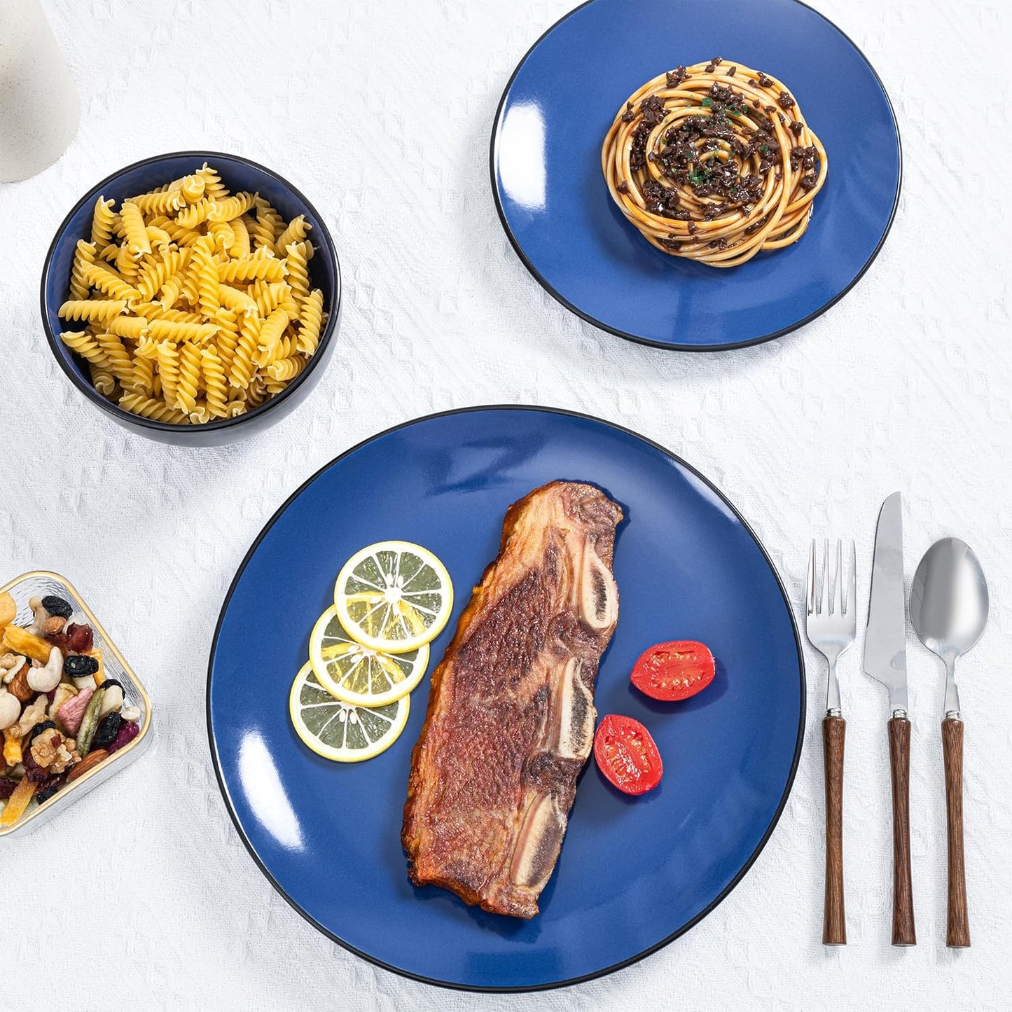 Plates and Bowls Sets for 4 - CJDC-QUELO 16-Piece Stoneware Dinnerware Sets, Ceramic Dishware Set for Indoor Kitchen Use and Formal Dining, Chip and Scratch Resistant Microwave Dishwasher Safe, Blue