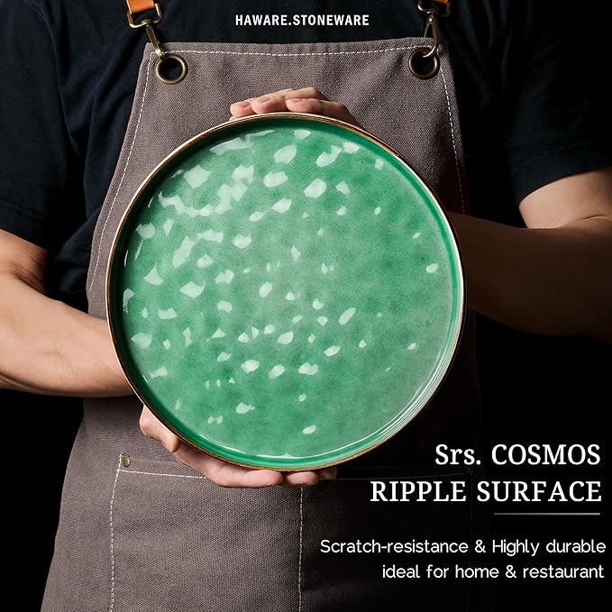 HaWare Dinnerware Sets, 6-Piece Plates and Bowls Set, Stoneware Dish Set for 2, Ceramic Dinnerware for Home Restaurant, Chip and Scratch Resistant, Microwave and Dishwasher Safe, Reactive Green