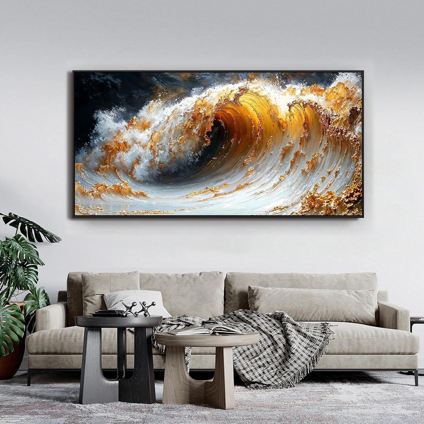 Canvas Wall Art Decor Large Wall Art for Living Room Large Framed Artwork for Walls Modern Abstract Wall Art Prints Gold Wave Wall Art Pictures Art Work for Wall Decor Bedroom Office Decor 29" X 59"