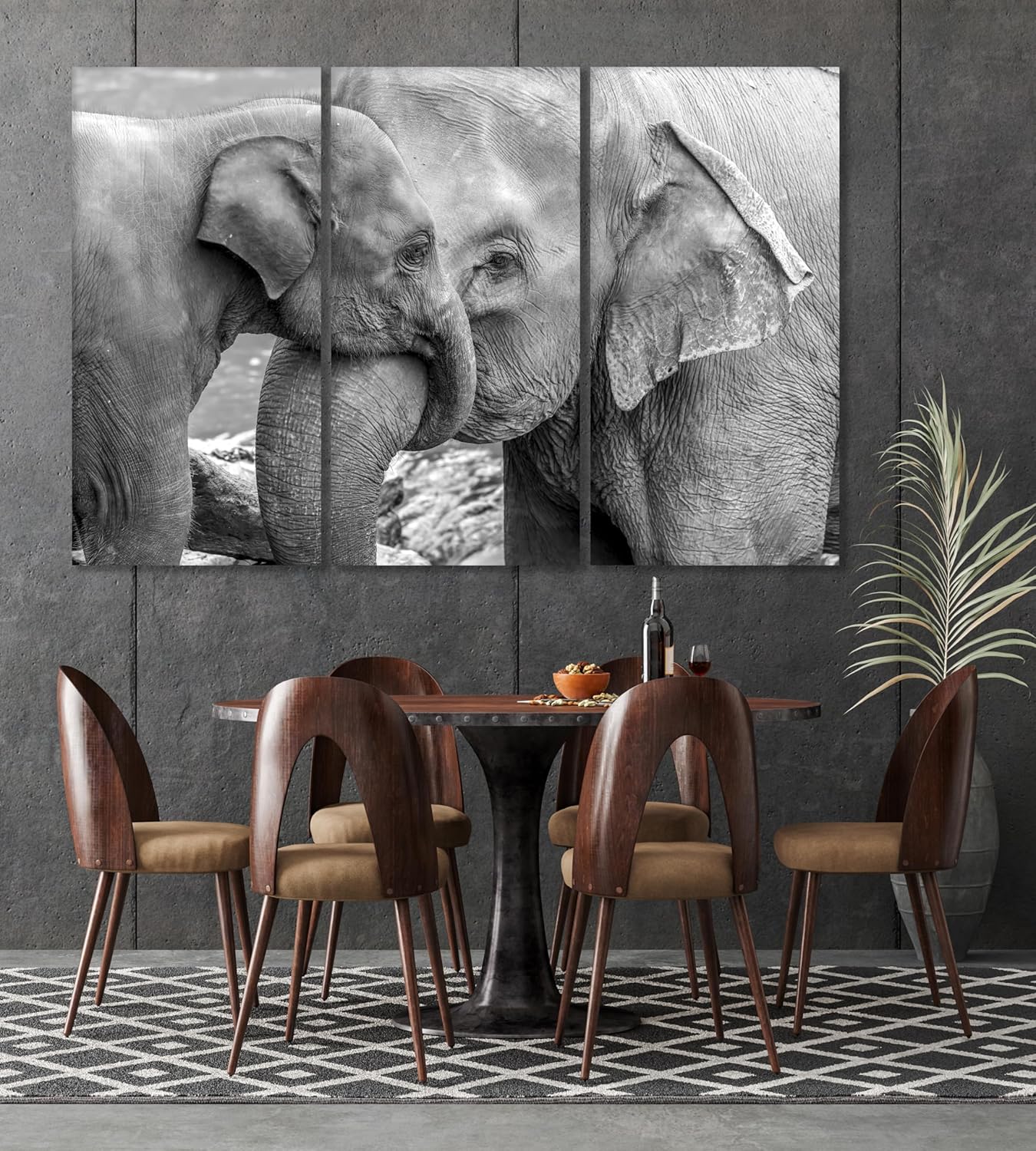 Wildlife Canvas Prints - Wild Animals Home Decor - Medium, Large, and Extra Large Wall Art for Living Room, Bathroom, Kitchen (Elephant Family, 31L" x 47W" - 3 Panels)