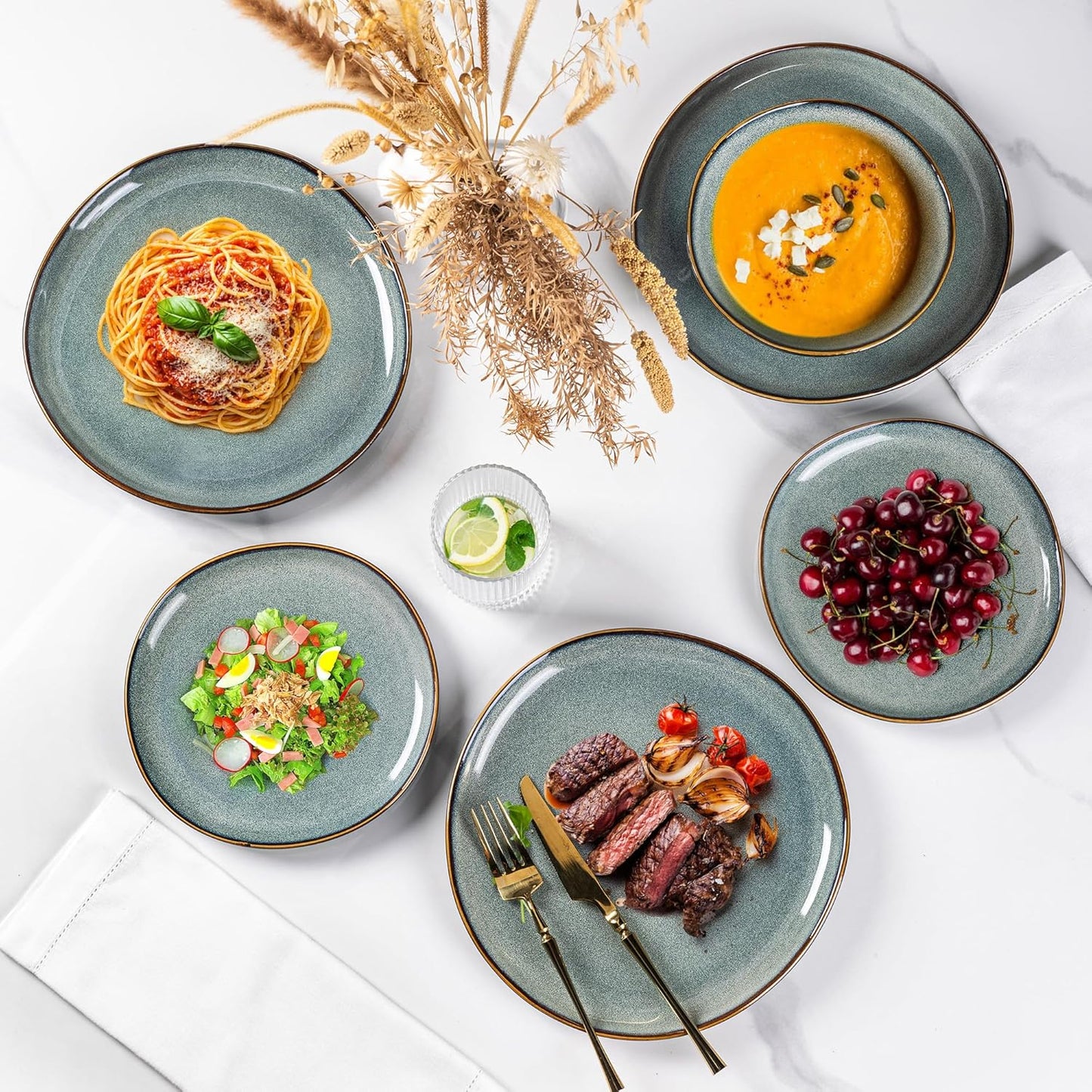 AmorArc Ceramic Dinnerware Sets,Handmade Reactive Glaze Stonewre Plates and Bowls Sets,Highly Chip and Crack Resistant | Dishwasher & Microwave Safe Dishes Set,Service for 4 (12pc)