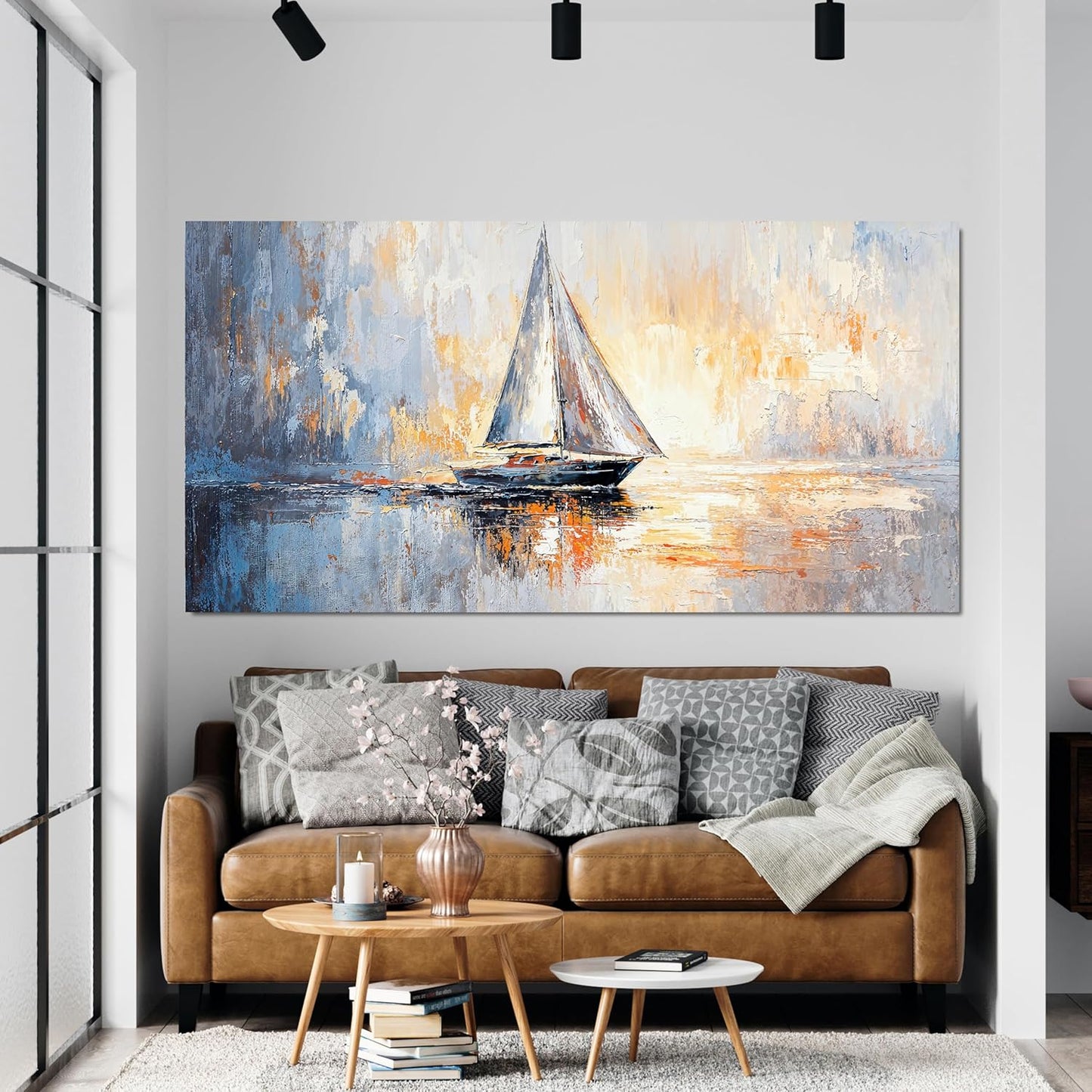 Canvas Wall Art Decor Canvas Art Wall Decor Coastal Minimalist Wall Art Decorations Wall Pictures for Living Room Artwork for Walls Modern Gold Boat Wall Art Prints Bedroom Office Wall Art Decor 20" X 40"
