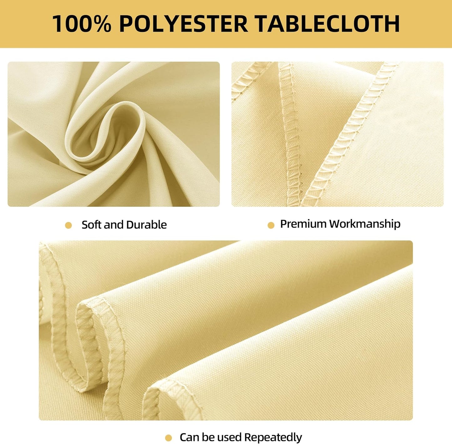 6-Pack 60x60 inch Beige Table Cloths, Solid Stain and Wrinkle Resistant Tablecloth, Premium Plain Weave Polyester Fabric Rectangle Table Linen Covers for Hotel, Banquet