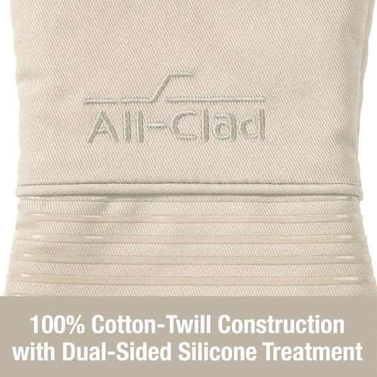 All-Clad Silicone Oven Mitts: Heat Resistant up to 500 Degrees - 100% Cotton & Silicone, 14"x7" Oven Mitt for Kitchen and Barbeque, 2-Pack, Almond