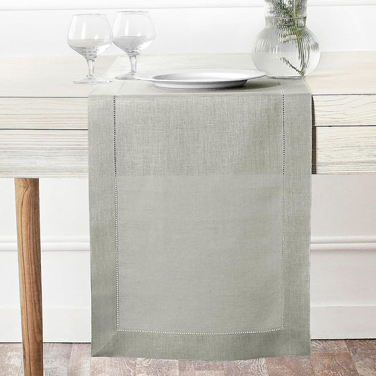 D'Moksha Homes Linen Silver Grey Table Runner 72 Inches Long - 100% Pure Linen Hemstitch Table Runner 14 x 72 Inch for Dresser, Dining, Fall, Autumn and Halloween - Classic Hemstitch