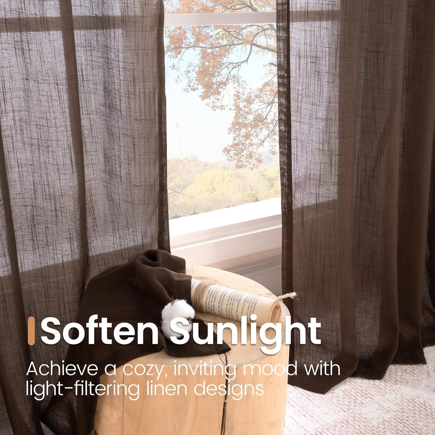 BGment Long Linen Curtains 102 Inch Length for Living Room, Brown Semi Sheer Window Drapes for Bedroom Farmhosue Decor with Rod Pocket Leightweight Rustic Textured, 2 Panels Set, Each 52 Inch Wide