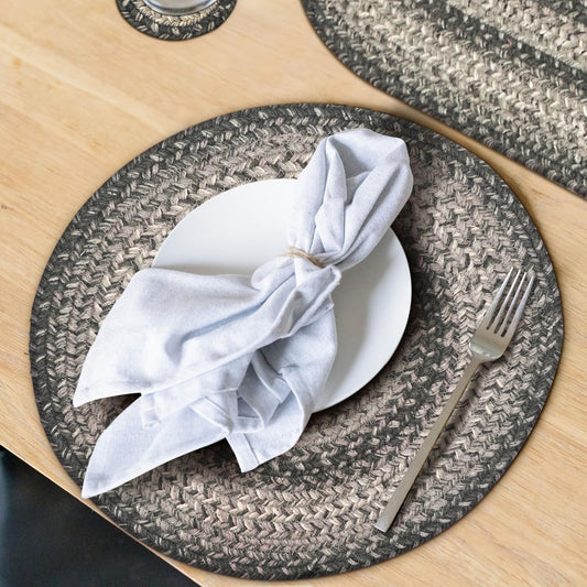 Flint Hill Round Braided Placemats, Warm Primitive Decor, Set of 2, 15", Grey Jute Table Mats - Vibrant Colors, Durable, Easy to Clean and Protects Furniture