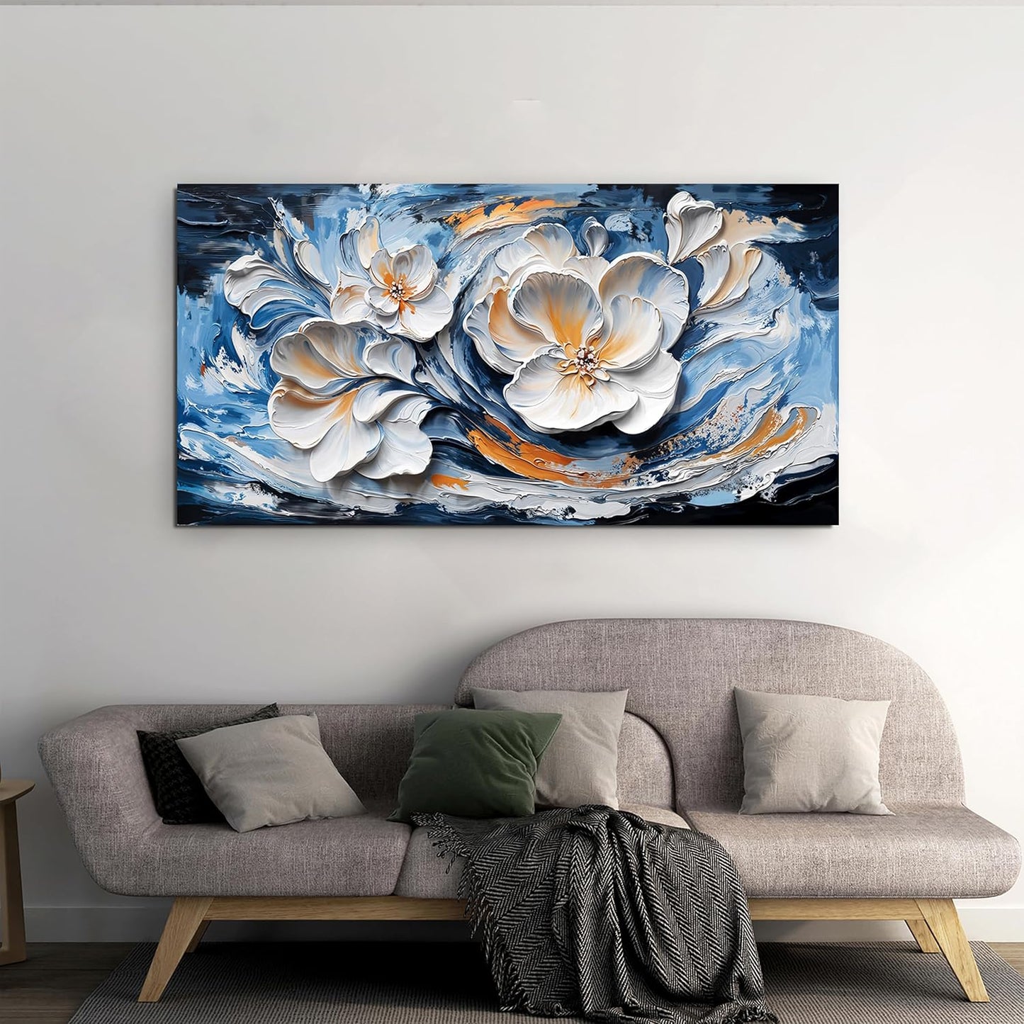 Canvas Wall Art Decor Wall Art Pictures for Living Room Abstract Canvas Art Wall Decor Blue White Wall Art Prints Modern Flower Wall Art Decorations Bederoom Office Home Decor Aesthetic 20" X 40"