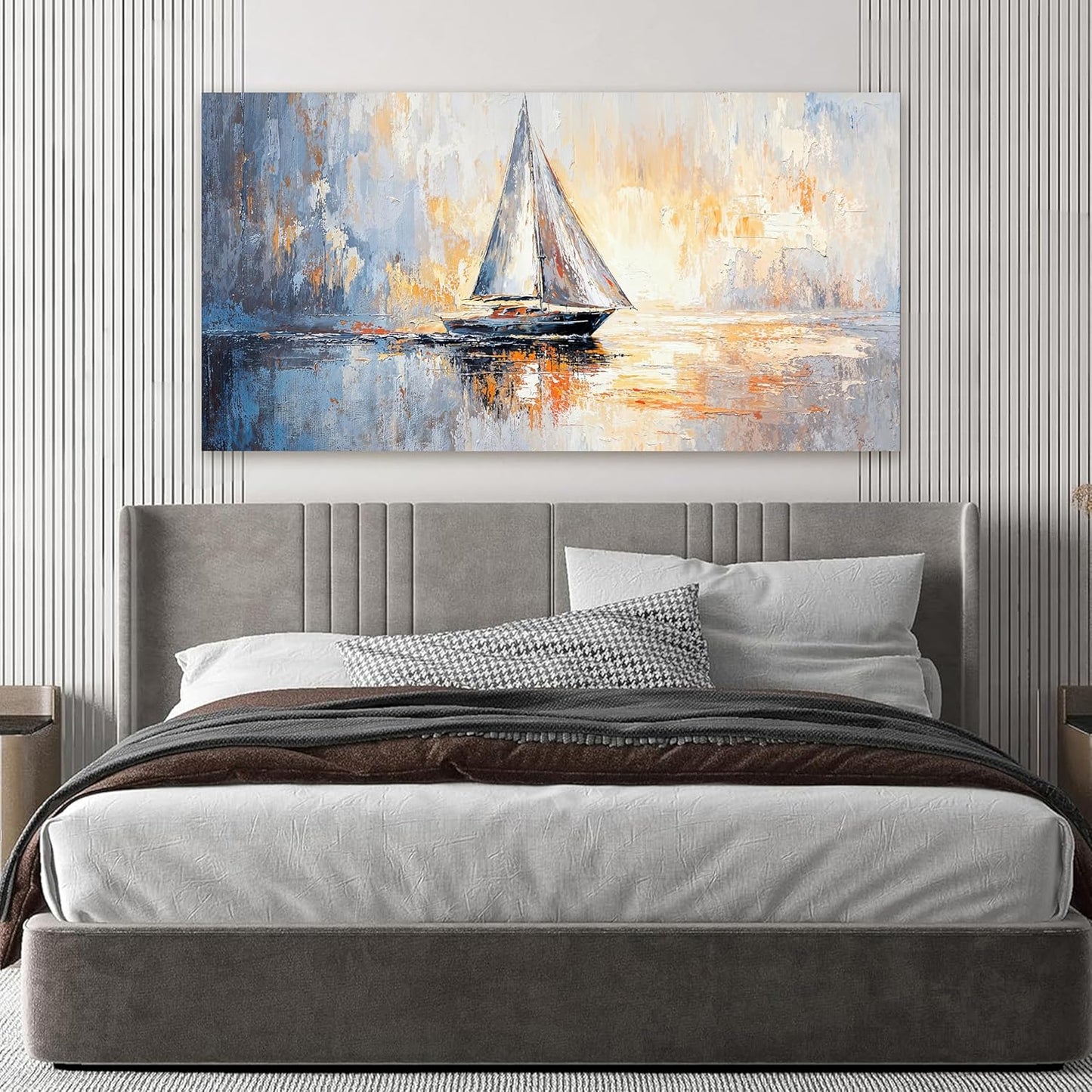 Canvas Wall Art Decor Canvas Art Wall Decor Coastal Minimalist Wall Art Decorations Wall Pictures for Living Room Artwork for Walls Modern Gold Boat Wall Art Prints Bedroom Office Wall Art Decor 20" X 40"