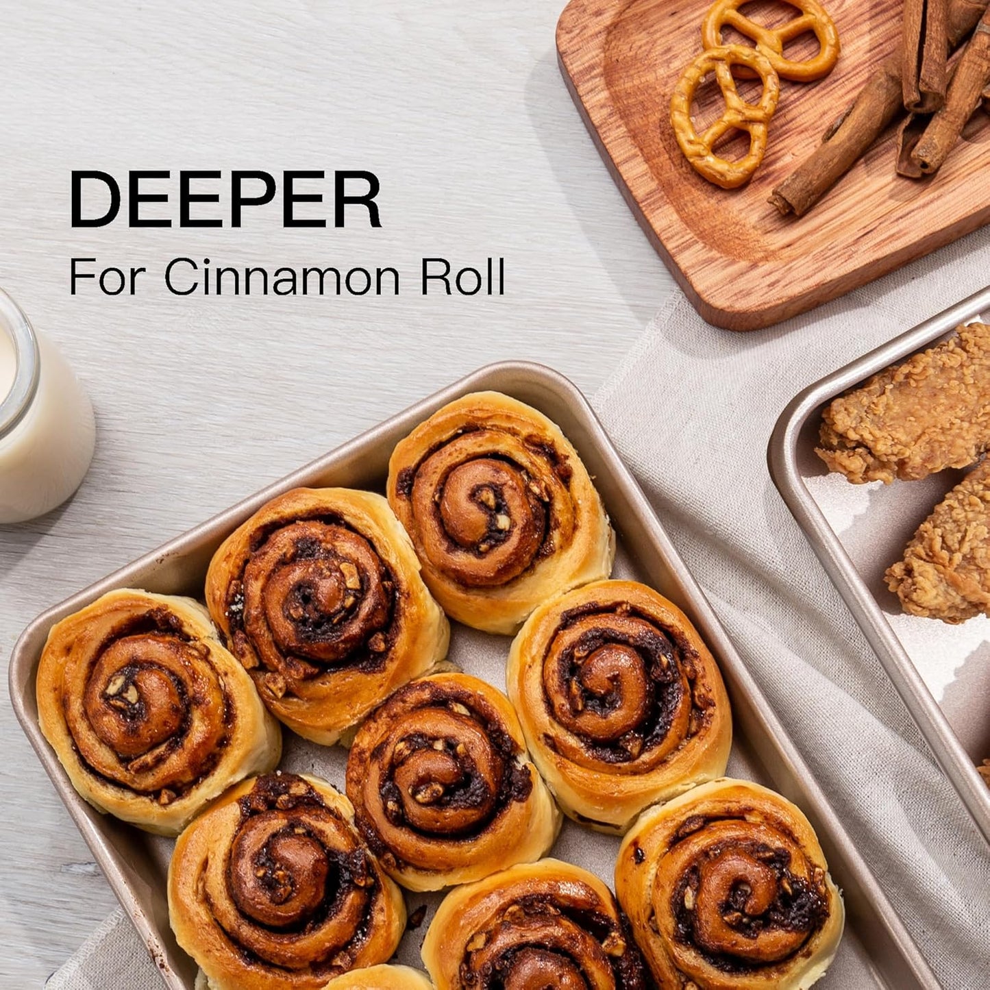 HONGBAKE Toaster Oven Pan Nonstick Set of 2, Premium 1/8 Sheet Pan for Baking, Small Cookie Sheet Tray, Dishwasher Safe and Heavy Duty - Rose Gold