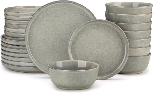 vancasso ANYA 24 Pieces Plates and Bowls Set, Stone Grey Dinnerware Sets, Reactive Glaze Dishes Set for 8, Ceramic Dishware Sets Kitchen Dinner Set, Microwave & Dishwasher Safe