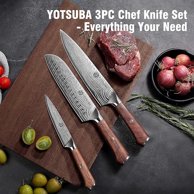 YOTSUBA Kitchen Knives Set 3 PCS, Ultra Sharp Chef Knife Set High Carbon Stainless Steel Blade, for Home & Restaurant Use, With Smooth Ergonomic Handle and Stylish Premium Gift Box