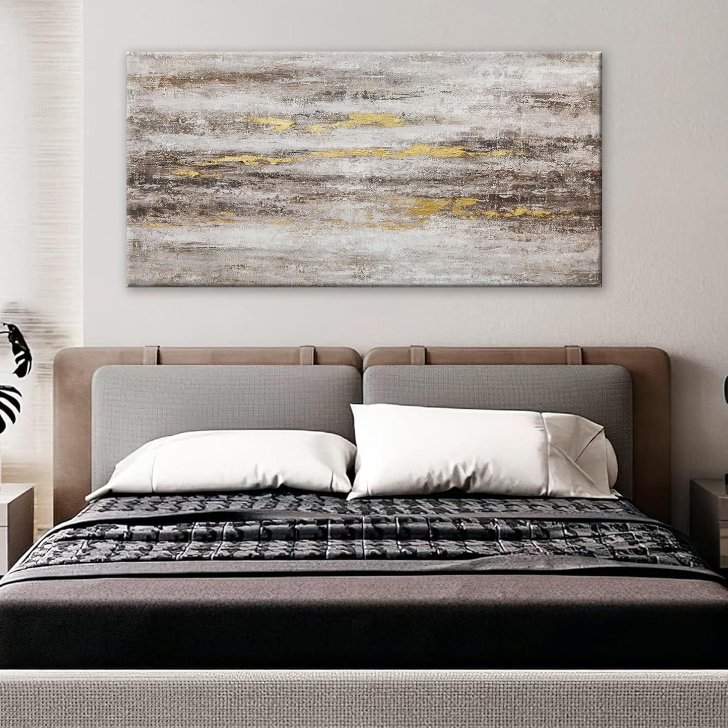 YISXINOAG Abstract Wall Art Decor Grunge Room Abstract Wall Decor Art Brown Grey Canvas Art Wall 20" X 40" Painting Brown And White Wall Art For Bedroom Office Dining Room