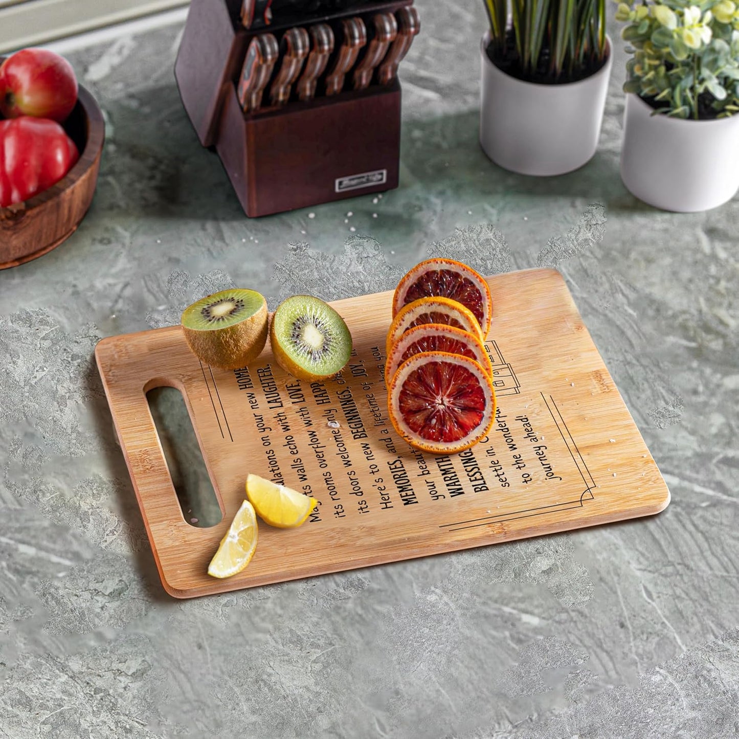 Housewarming Gifts for New Home - Bamboo Cutting Board with Engraved Message - New Home Essentials for Homeowners, Couples, Friends, or Family - Decorative Kitchen Gift Board, 12" x 8"
