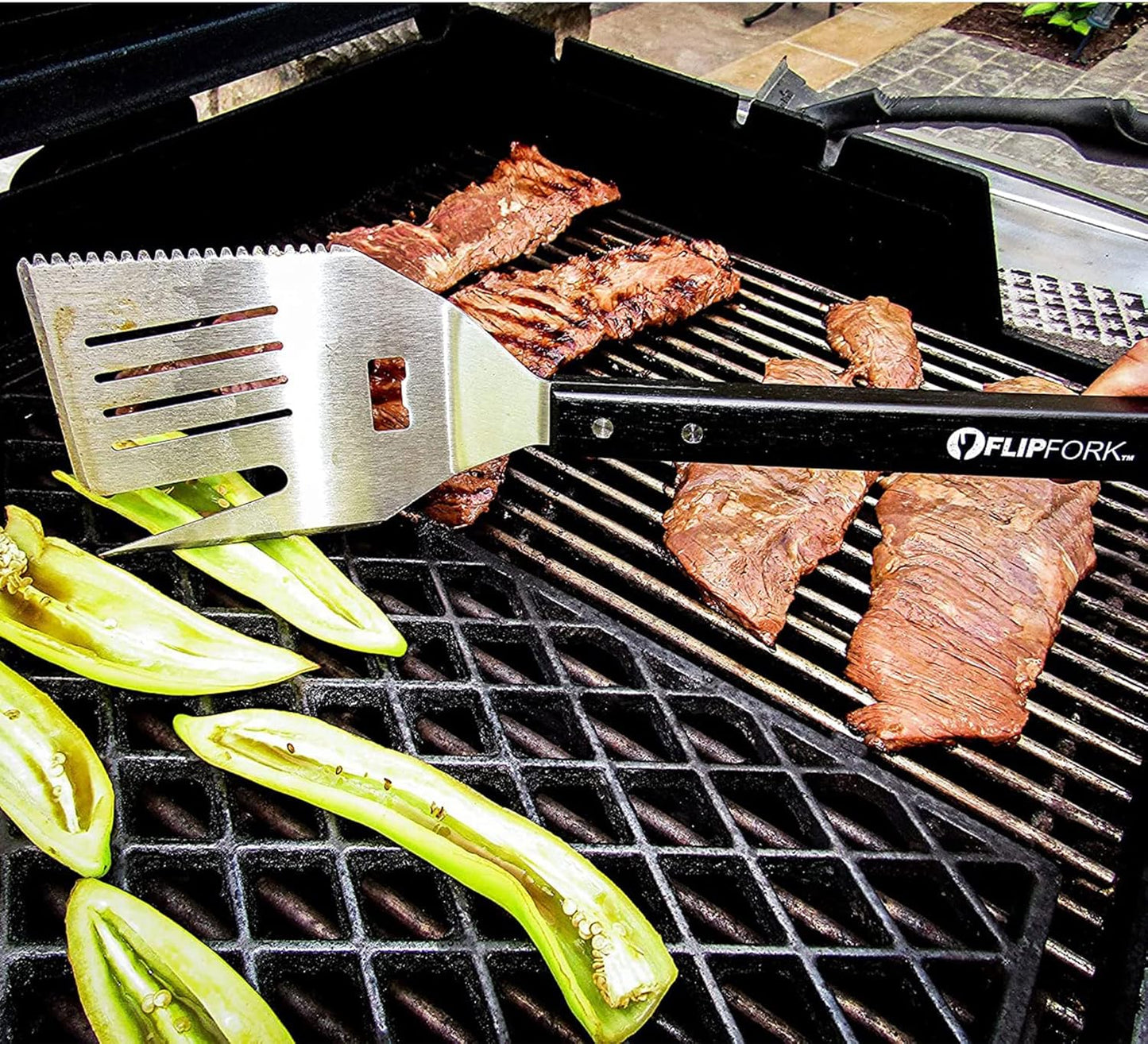Boss 5 in 1 Grill Spatula with Knife, Fork, Bottle Opener and Turner BBQ Tools. All in One Grill Accessories Set for Outdoor Grills. 18 inch Grilling Accessories BBQ Set (Black)