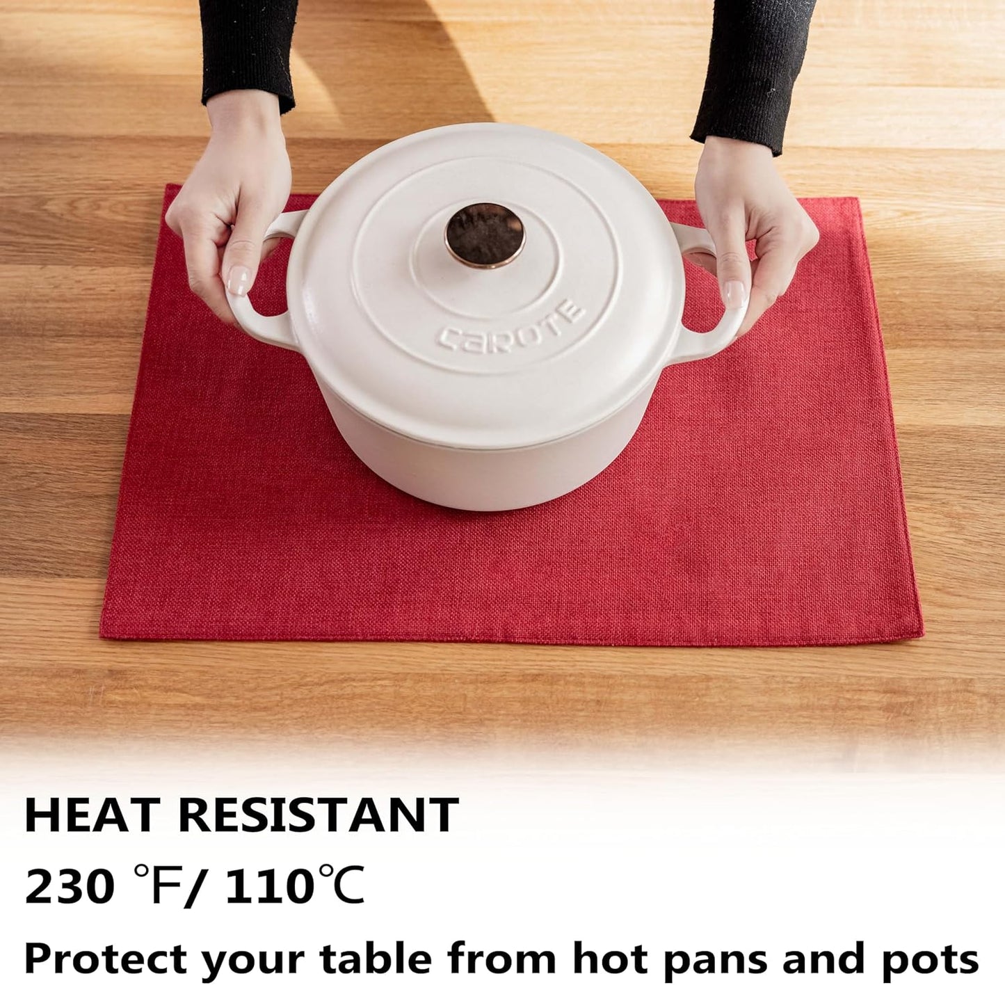 Demetex Red Placemats Set of 8 Fade Resistant Linen Placemats Modern Decorative Table Placemat for Christmas Holiday Wedding Birthday, 13x19 inch, Wine Red