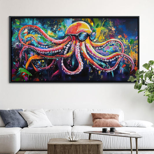 JEAWA Abstract Graffiti Wall Art, Large Framed Funny Octopus Street Cool Pop Art Texture Canvas Paintings for Living Room Bedroom kitchen Home Wall Decor and Gifts for Men 29x58 IN