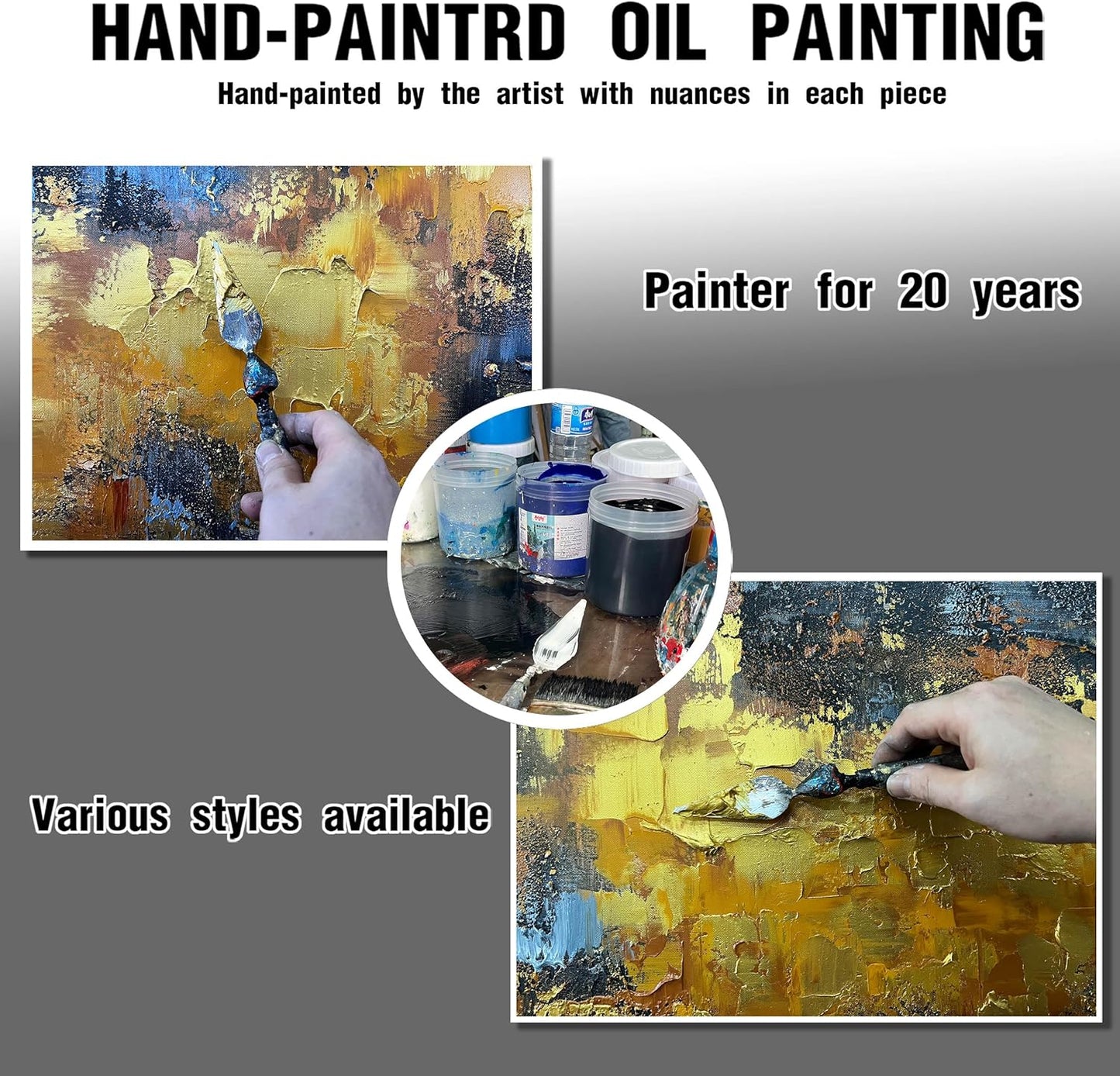 Abstract Hand Painted Wall Art for Office - Above Bed Black and Gold Wall Decor for Bedroom - Framed Wall Art for Living Room Large Size 29" x 59"