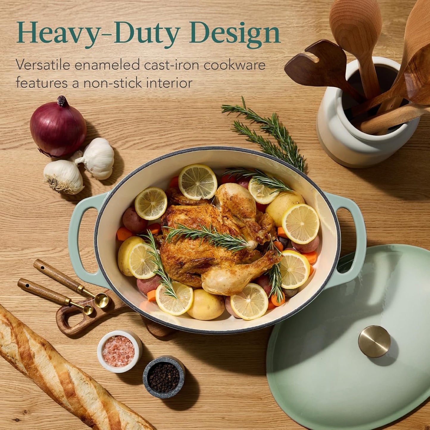 Best Choice Products Oval 7.5 Quart Enamel Cast-Iron Dutch Oven, Heavy-Duty Pre-Seasoned for Baking, Cooking w/Side Handles – Sage Green