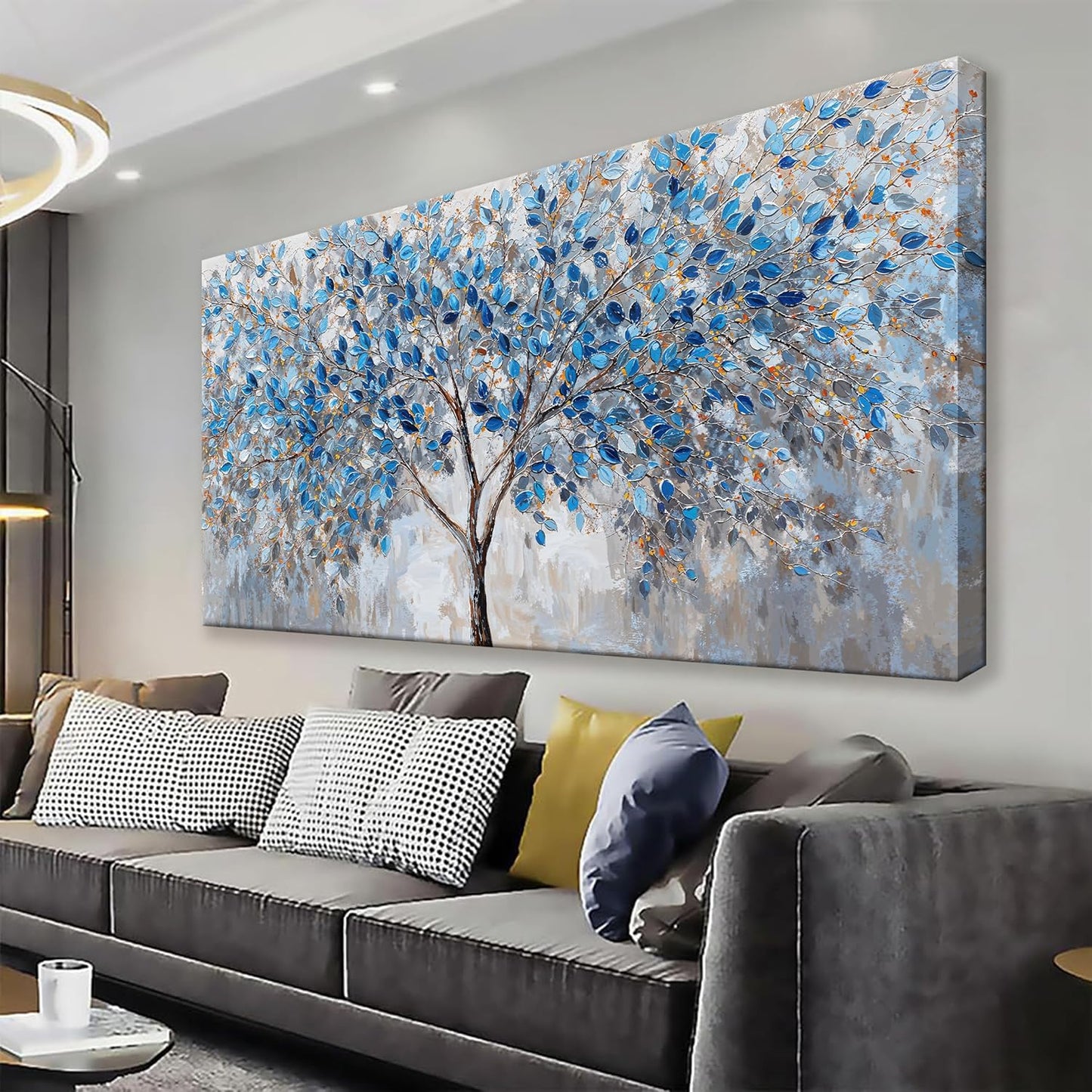 Large Wall Art For Living Room Blue White Tree Leaves Artwork Decor Modern Wall Art For Office Bedroom Kitchen Canvas Prints Decor Ready To Hang 29x58 Inch