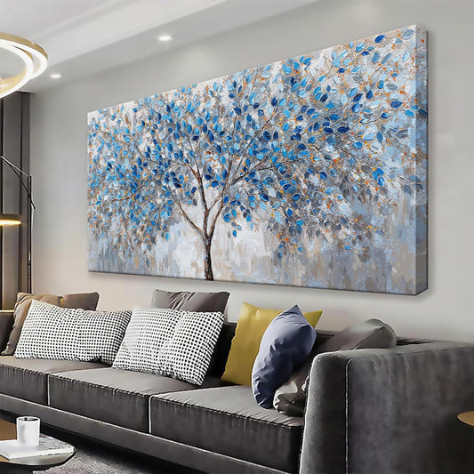 Large Wall Art For Living Room Blue White Tree Leaves Artwork Decor Modern Wall Art For Office Bedroom Kitchen Canvas Prints Decor Ready To Hang 29x58 Inch