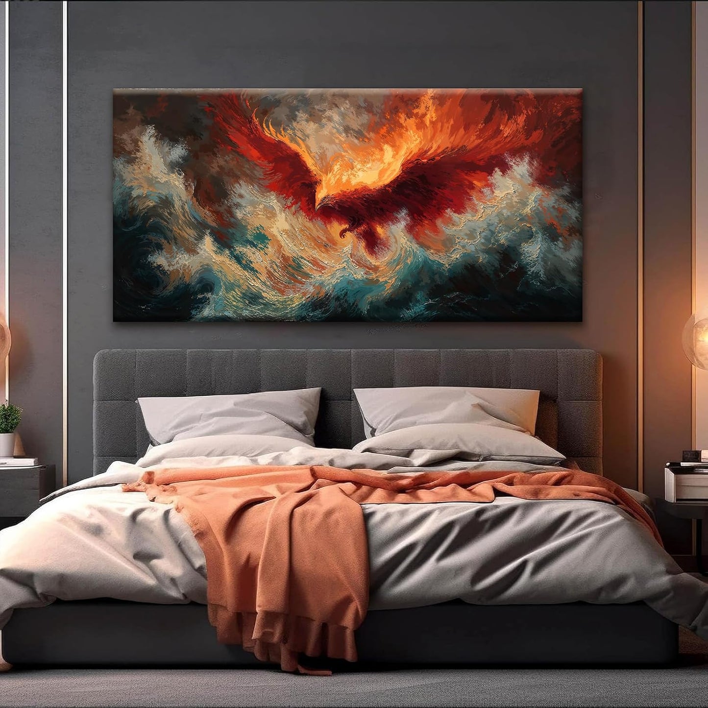 Abstract Wall Art Decor Red Retro Fire Phoenix Art Prints Abstract Artwork Decor Modern Wall Art For Living Room Bedroom Kitchen Office Canvas Prints 24x48 Inch