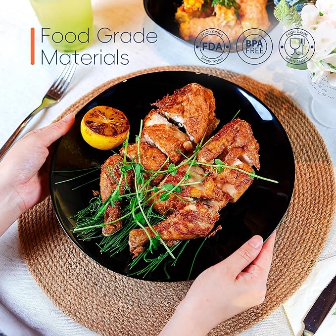 Dinnerware Sets for 6, LaGlint 18 Pieces Opal Glass Plates and Bowls Set, Dishwasher and Microwave Safe Dish Dinning Ware, Chip and Scratch Resistant Dishware Black