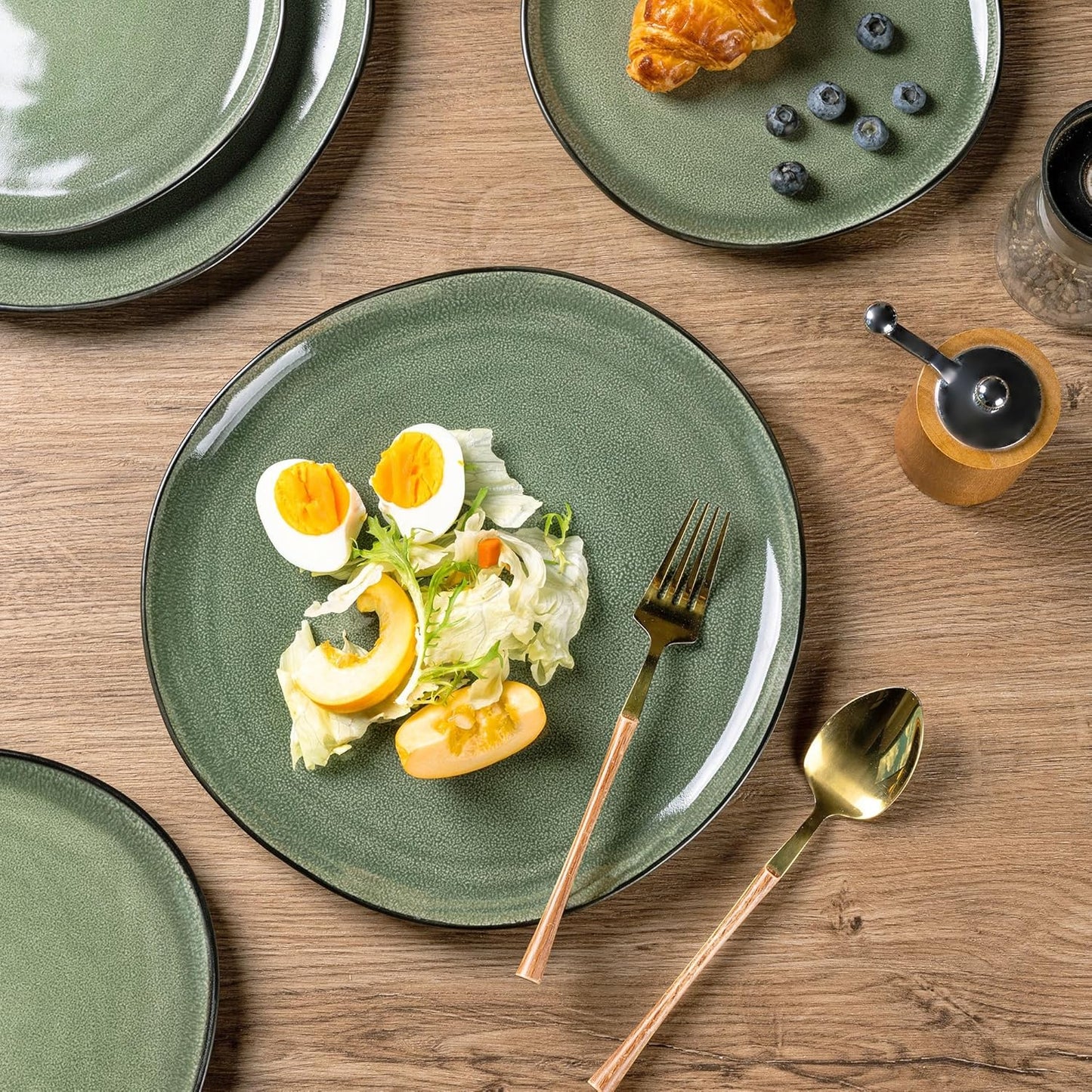 AmorArc Ceramic Dinnerware Sets,Handmade Reactive Glaze Stoneware Plates and Bowls Set,Highly Chip and Crack Resistant | Dishwasher & Microwave Safe Dishes Set,Service for 4 (12pc)