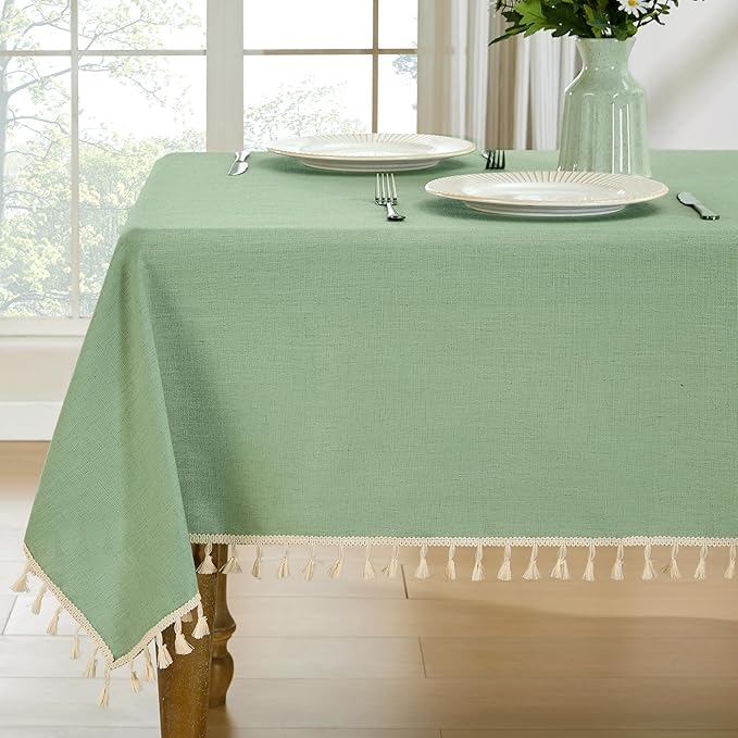 JIALE Spring Tablecloth, Heavy Duty Linen Style Textured Table Cloth Rectangle Tables, Wrinkle-Free Washable Waterproof Table Cover for Kitchen, Dining, Parties, 55"x90", Sage Green