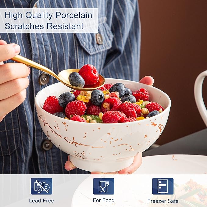 LOVECASA White Dinnerware Sets for 4, 16 Piece Porcelain Dish Set Plates and Bowls Sets, Gold Splash Glaze Ceramic Dinner Set with Mugs, Dishwasher Microwave Safe