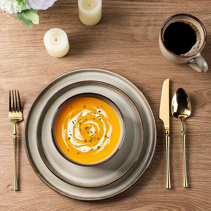 GBHOME Ceramic Dinnerware Sets for 4, 12 Pieces Stoneware Plates and Bowls Sets, Scratch Resistant Dishes, Dishwasher & Microwave Safe, Reactive Glaze