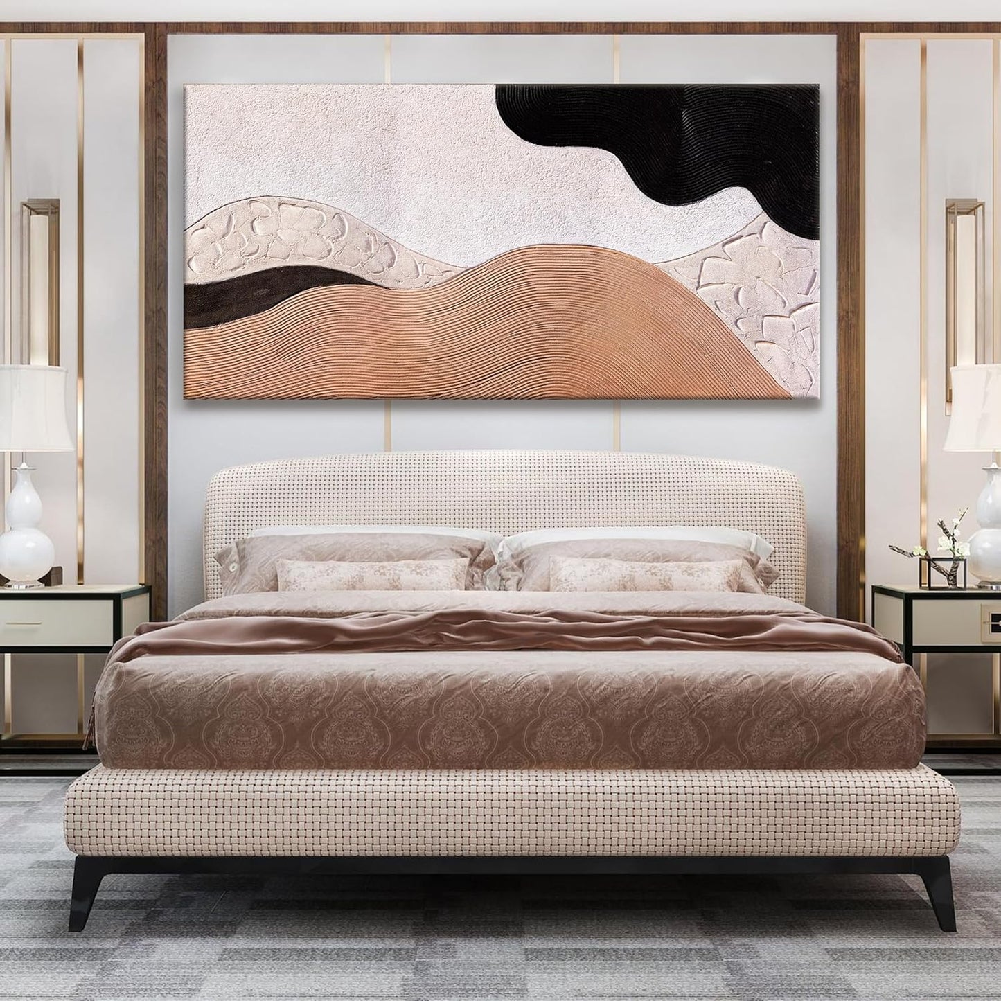 Suconvng Large Abstract Wall Art For Living Room Brown Canvas Art Wall Decor Picture Painting Black Abstract Art Maximalist Artwork For Bedroom Dinning Room Modern Home Wall Decor 29x58 In