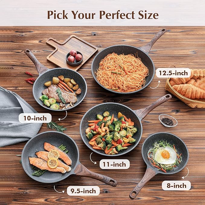 SENSARTE Nonstick Frying Pan Skillet, Swiss Granite Coating Omelette Pan, Healthy Stone Cookware Chef's Pan, PFOA Free (8/9.5/10/11/12.5 Inch) (9.5 Inch)